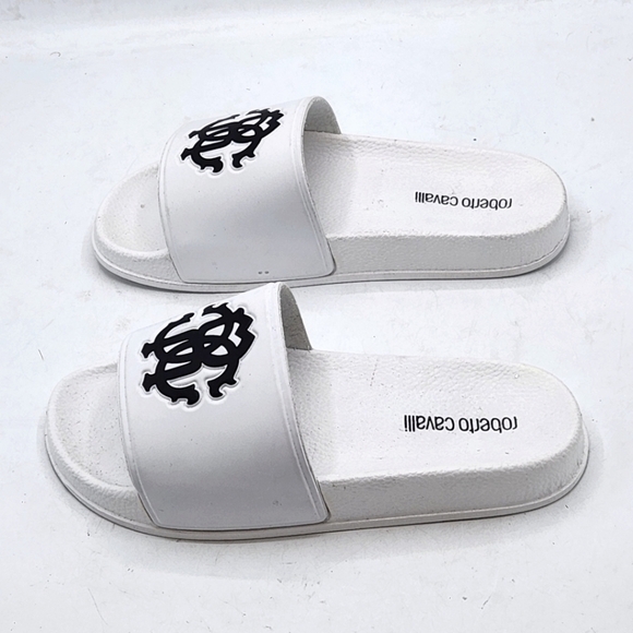 Roberto Cavalli Women Logo Pool Slides Sandals In White Size 6 - Picture 6 of 16